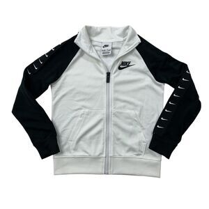 Nike Jacket Boys Youth M Medium White Black Full Zip Swoosh Track 5-6 Years Old